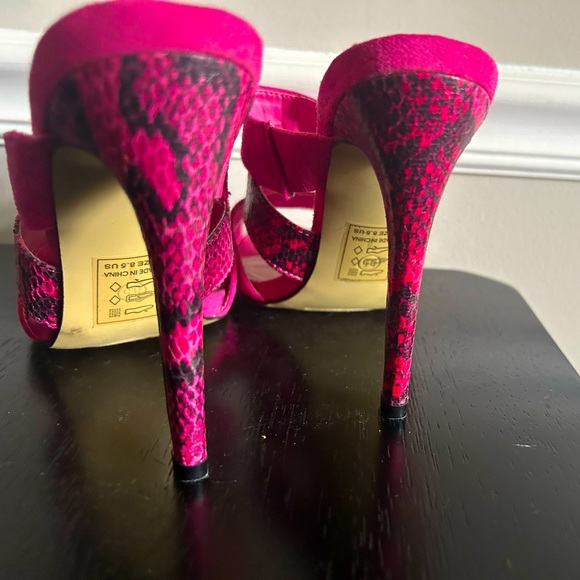 Magenta Faux Snakeskin Slip on Heeled Sandals - Picture 2 of 5